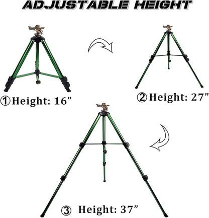 Biswing Impact Sprinkler Head on Tripod Base, Heavy Duty Lawn Sprinklers, 360 Degree Large Area Irrigation, Brass Sprinkler Nozzle & Solid Alloy Metal Extension Legs Flip Locks, 2 Pack
