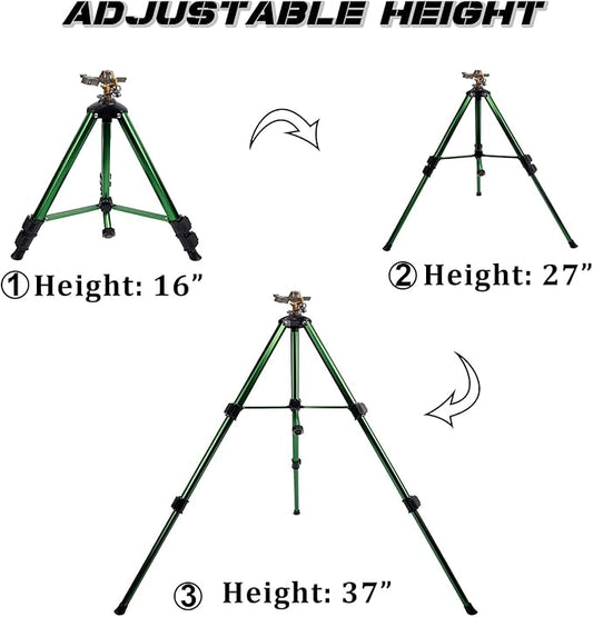 Biswing Impact Sprinkler Head on Tripod Base, Heavy Duty Lawn Sprinklers, 360 Degree Large Area Irrigation, Brass Sprinkler Nozzle & Solid Alloy Metal Extension Legs Flip Locks, 2 Pack