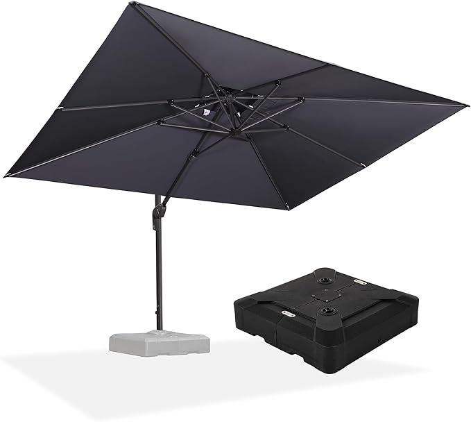 PURPLE LEAF 9' X 12' Patio Umbrella with Base Outdoor Rectangle Umbrella Large Cantilever Umbrella Heavy Duty Outdoor Market Umbrella for Garden Deck Backyard Pool Grey