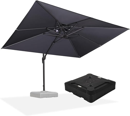 PURPLE LEAF 9' X 12' Patio Umbrella with Base Outdoor Rectangle Umbrella Large Cantilever Umbrella Heavy Duty Outdoor Market Umbrella for Garden Deck Backyard Pool Grey