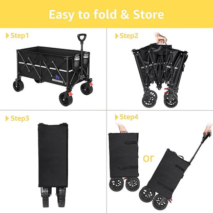 Collapsible Wagon Cart with Wheels Foldable - Folding Utility Heavy Duty Wagons Carts for Grocery Sports Garden Shopping Camping Wheelbarrows (Black, 150L)
