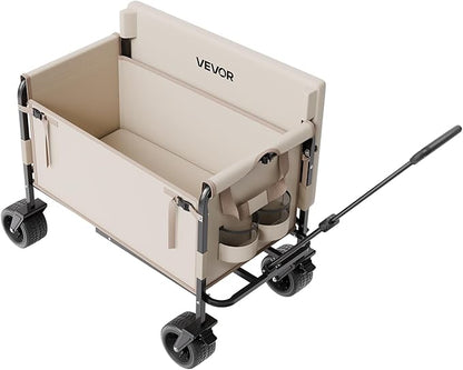 VEVOR 3-in-1 550lbs/220L Large Collapsible Folding Wagon, Convert to Bench, Foldable Beach Wagon with Wheels for Sand, Outdoor Utility Wagon for Groceries, Camping, Sports, Shopping