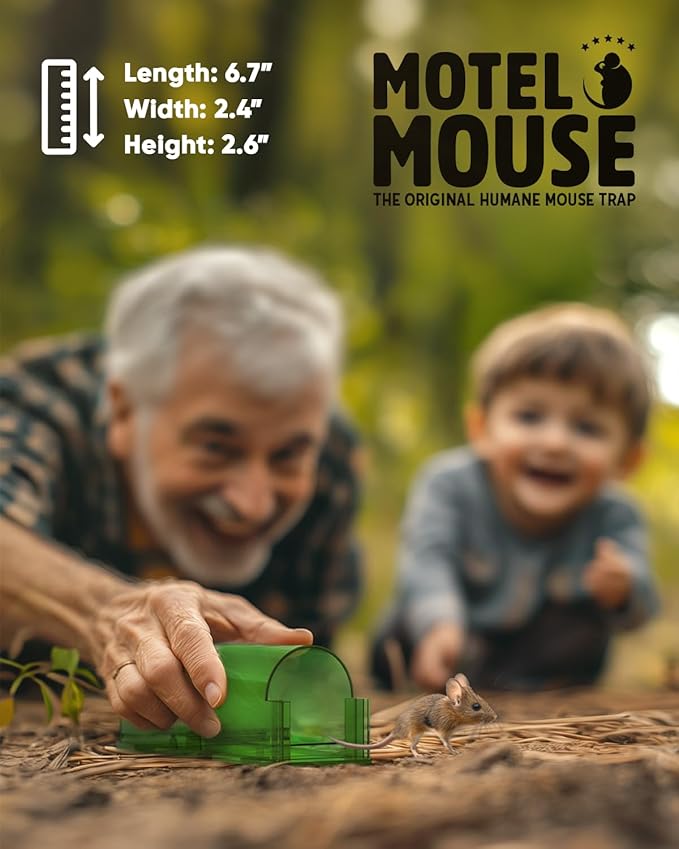 Motel Mouse Humane Mouse Traps No Kill Live Catch and Release 4 Pack - Reusable, Easy to Use & Clean, No Touch Release, Sensitive Includes Cleaning Brush, Instruction Manual & Video - Mousetrap Indoor