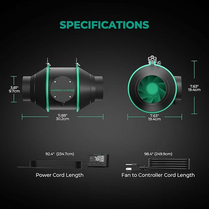 MARS HYDRO 4 Inch Inline Duct Fan with Temp Controller, Exhaust Fan for Grow Tents, Hydroponics