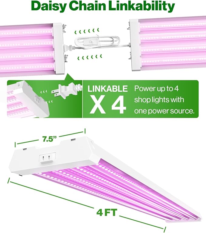 Sunco 4FT LED Grow Lights Full Spectrum for Indoor Plants 80W Integrated Suspended Fixture, Plug in Linkable, for Indoor Greenhouse Year Round Plant Seedling Grow Lamp Super Bright 2 Pack