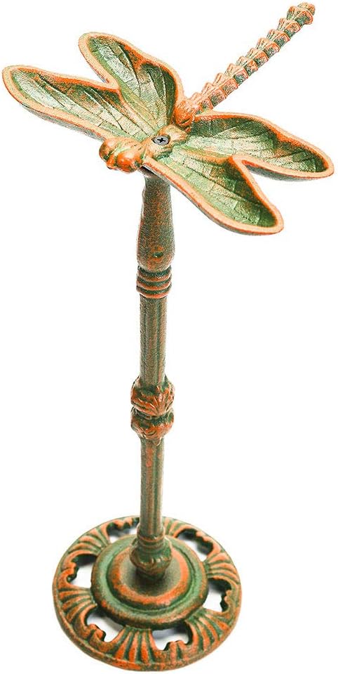 Sungmor Heavy Duty Cast Iron Small Bird Bath for Garden - Wild Bird Water Bath Food Holder - Outdoor Yard Standing Feeder with Vintage Special Color & Lovely Dragonfly Shape - Great Garden Ornament