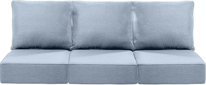 Luxury 24x24x6 Inch Patio Chair Cushions Set of 3 - Memory Foam Deep Seat Water-Resistant Patio Cushion for Lawn Dining Rocking Swivel Chairs Loveseat 3-Seater Sectional Sofa - Baby Blue
