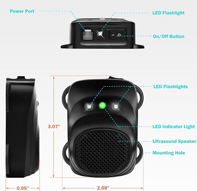 Loraffe Under Hood Rodent Repellent for Car Engines, 12V 24V Ultrasonic Mouse Deterrent with LED Strobe Lights – Mice and Rat Repeller for Truck, RV, Vehicle Engine Protection, Pack of 2