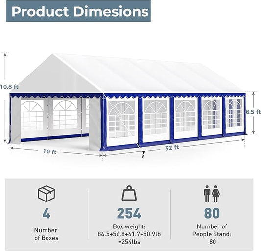 GREEN PARTY 16x32FT Party Tent Heavy Duty, Large Wedding Event Shelters with 4 Carry Bags & Removable Sidewalls, Outdoor Canopy Gazebo Commercial Tents for Parties Carport Garden Patio