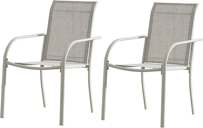 Patio Chairs Set of 2, Outdoor Dining Chairs with Breathable Textilene Fabric, Stackable Patio Chairs for Lawn, Garden, Backyard, Poolside, Grey