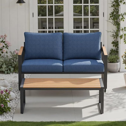 Outdoor Furniture Set, Patio Loveseat and Coffee Table, Outdoor Conversation Chair Sets for Balcony Backyard Park Garden, Blue