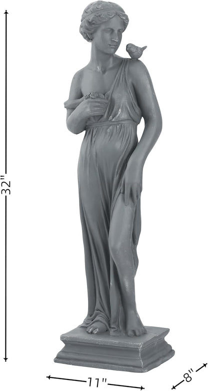 Outdoor Garden 32‘’ High Statue Nymph Sculpture Goddess of Greek Mythology Roman Style Patio Lawn Porch Decor Gray