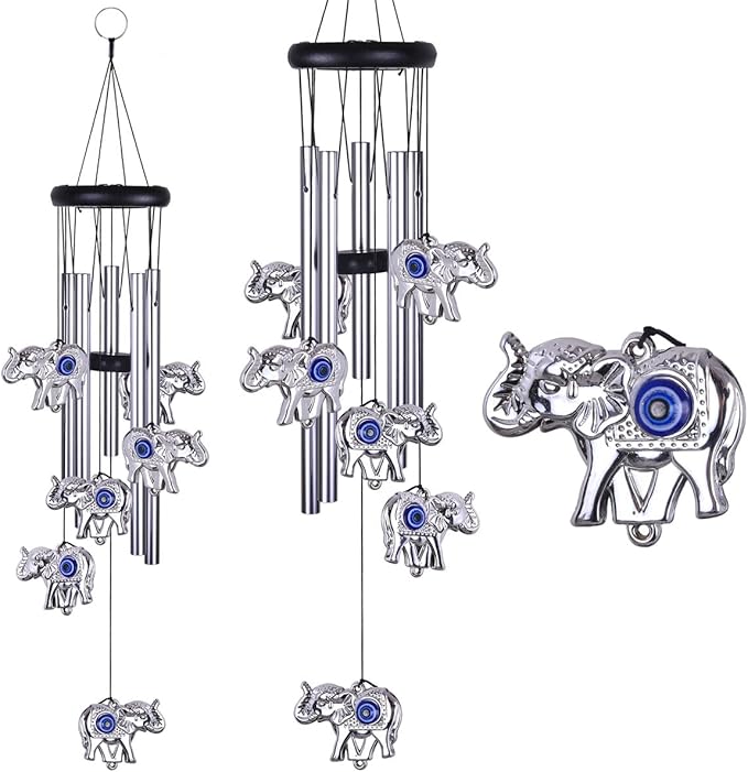 Blue Evil Eye Elephant Wind Chimes Outdoor Decor, Mobile Evil Eye Windcatcher, Evil Eye Elephant Wind Bells, Blue Evil Eye Amulet Wind Chimes for Home, Gift for Mom, Balcony, Patio, Garden Decoration