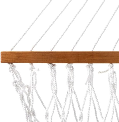 Original Pawleys Island Large White DuraCord Rope Hammock – 13 ft. x 55 in., 2-Person, 450 lb Capacity, Oak Spreader Bar, Zinc-Plated Hardware, Handcrafted in The USA