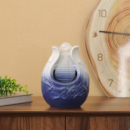 Fountain Tabletop Indoor and Outdoor Home and Garden Decoration Waterfall Water Feature Ceramic mini Fountain (Blue S085)