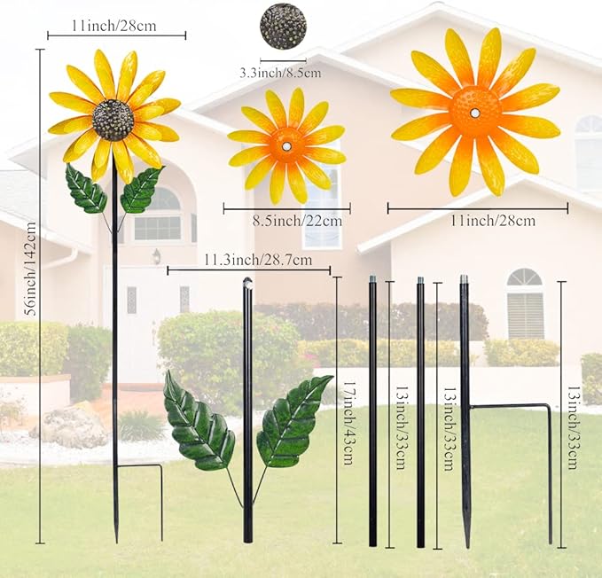 Viveta Sunflower Wind Spinner, 56" Metal Wind Spinner with Stake, Wind Spinners for Yard and Garden Lawn Patio Decor