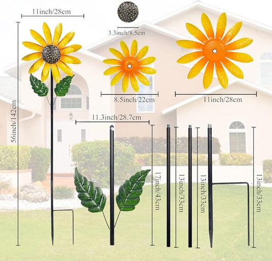 Viveta Sunflower Wind Spinner, 56" Metal Wind Spinner with Stake, Wind Spinners for Yard and Garden Lawn Patio Decor