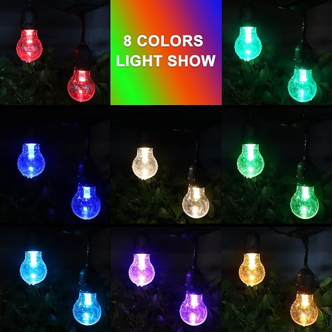 96FT Outdoor String Lights, 30 Shatterproof Edison Bulbs, Dimmable Color Changing RGB LED Patio Lights with 2 Remote Controllers. Perfect for Backyard Decorative Lighting