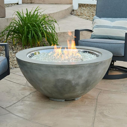 Outdoor GreatRoom Co Propane Fire Pit Table - Cove Gas Fire Pits for Outside Patio - 42 Inch Round Bowl Concrete Firepit Fire Table with Glass Tabletop Cover, Tempered Clear Glass Gems, 105,000 BTU