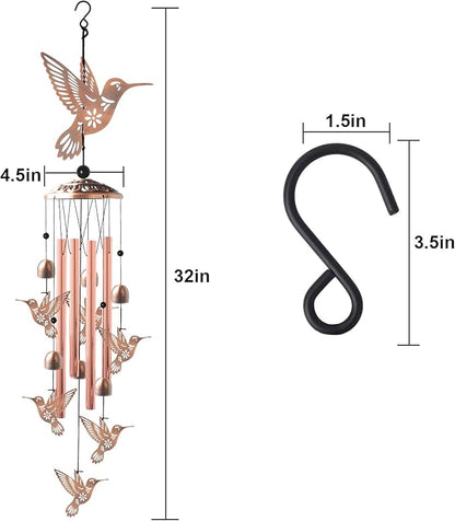 Brass Hummingbird Wind Chimes, Copper Wind-Chimes, Garden Decor, Gifts for Women, Gifts for Mom, Windchimes Outdoor, Memorial WindChimes, Wind Bell