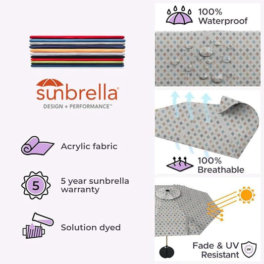 Midtown Umbrellas Push Pop Sunbrella Umbrella 8 Feet Outdoor Umbrella in Infused Gem Acrylic Fabric - Patio, Backyard, Garden, Picnic Table & Pool - Black Pole