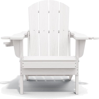 SERWALL Adirondack Chair with Cup Holders - Composite Adirondack Chairs Set of 2 HDPE Outdoor Chairs All Weather Use- White