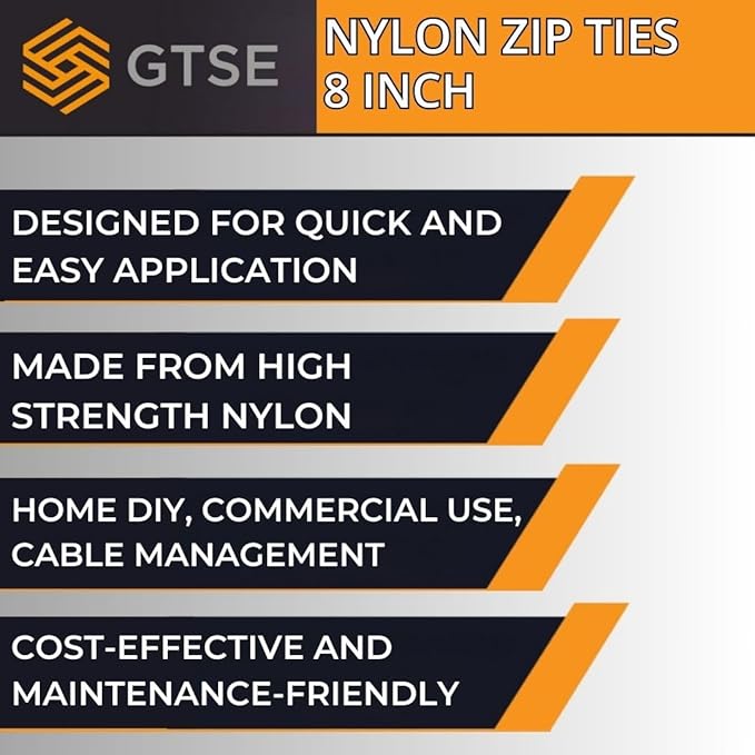 GTSE 8 Inch White/Clear Zip Ties, 100 Pack, 18lb Strength, UV Resistant Strong Nylon Cable Ties, Self-Locking 8" Tie Wraps
