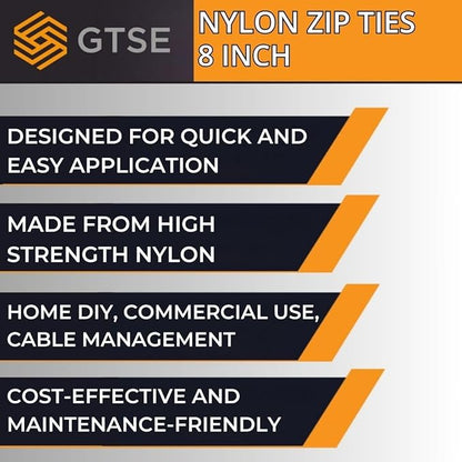 GTSE 8 Inch White/Clear Zip Ties, 100 Pack, 18lb Strength, UV Resistant Strong Nylon Cable Ties, Self-Locking 8" Tie Wraps