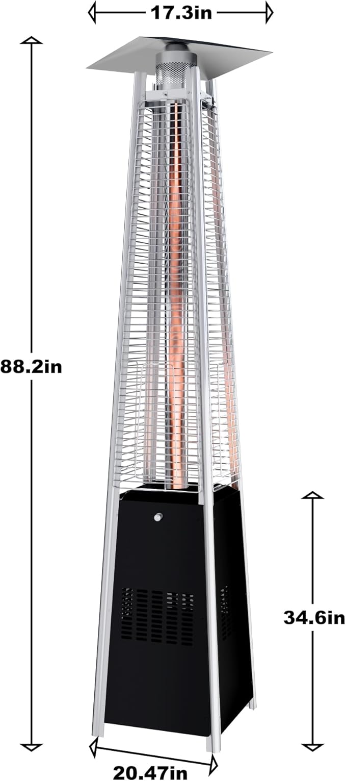 Kingdura 48,000 BTU Pyramid Patio Heater with Cover & Wheels, Outdoor Patio Heaters for Outdoor Use, Triple Safety Protection, 87" Quartz Glass Tube Propane Heater for Deck Backyard Commercial Balcony