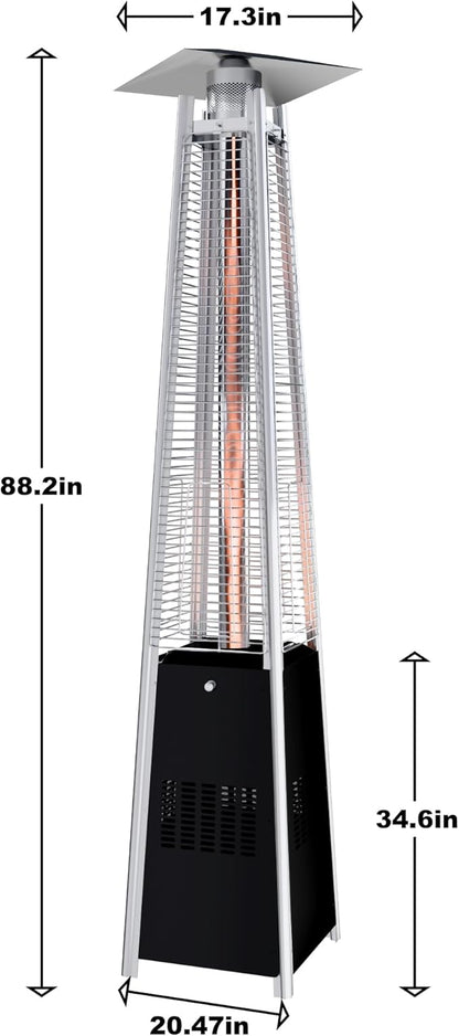 Kingdura 48,000 BTU Pyramid Patio Heater with Cover & Wheels, Outdoor Patio Heaters for Outdoor Use, Triple Safety Protection, 87" Quartz Glass Tube Propane Heater for Deck Backyard Commercial Balcony
