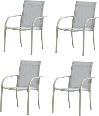 Outdoor Dining Chairs Set of 4, Stackable Patio Chairs with Textilene Fabric, Lightweight Garden Chairs for Poolside, Backyard, Camping, Beige