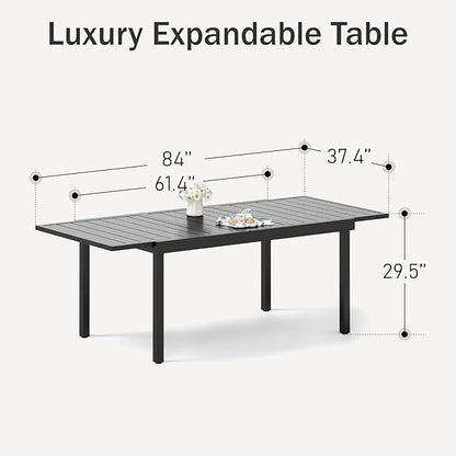 PHI VILLA Expandable Outdoor Dining Table for 6-8, Rectangle Metal Wrought Iron Extendable Table, Large Dining Furniture for Patio, Yard, Porch, Deck
