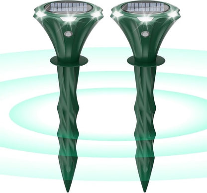 Mole Repellent Solar Powered, 2 Pack Snake Repellent for Yard Waterproof Motion Detection LED Flash Light, Ultrasonic Skunk Repellent Get Rid of Mole, Vole, Rabbit, Gopher, Raccoon, Deer