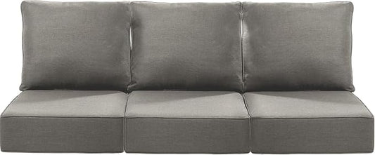 Luxury 24x24x6 Inch Patio Chair Cushions Set of 3 - Memory Foam Deep Seat Water-Resistant Patio Cushion for Lawn Dining Rocking Swivel Chairs Loveseat 3-Seater Sectional Sofa - Grey