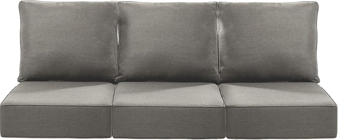 Luxury 22x24/22x25 6-Inch Patio Chair Cushions Set of 3 - Memory Foam Deep Seat Water-Resistant Patio Cushion for Lawn Dining Rocking Swivel Chairs Loveseat 3-Seater Sectional Sofa - Grey