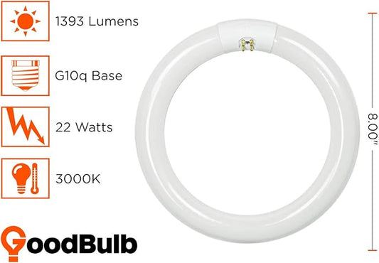 GoodBulb 22 Watt 8 Inch T9 Fluorescent Circline Light Bulb 3000K Soft White Light Color G10q Base High Output 1393 Lumens 22W 10000 Life Hours 80 CRI Pack of 12 Bulbs