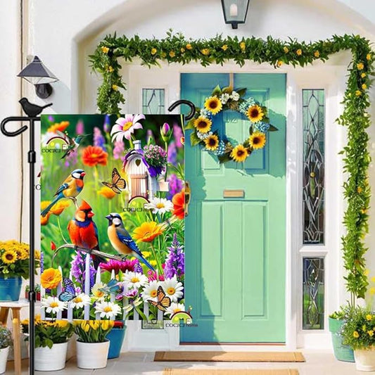 Spring Summer Humming bird garden Flag Birds Floral Garden Flags 12x18 Double Sided, small Yard Flags for Outside Decoration