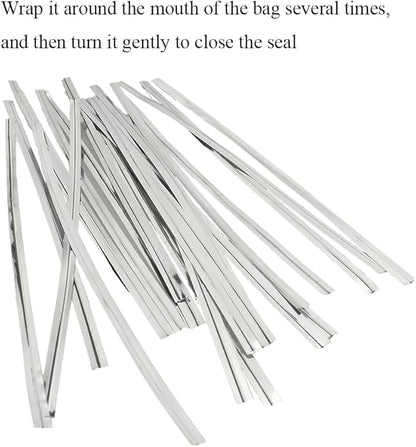 HAHIYO 300Pcs 6inches Silver Metal Twist Ties Bread Candy Coffee Bag Ties Plant Garden Twist Ties for Cellophane Treat Bags Gift Wraping Bags Plastic Bags Halloween Party Cake Present Art Crafts