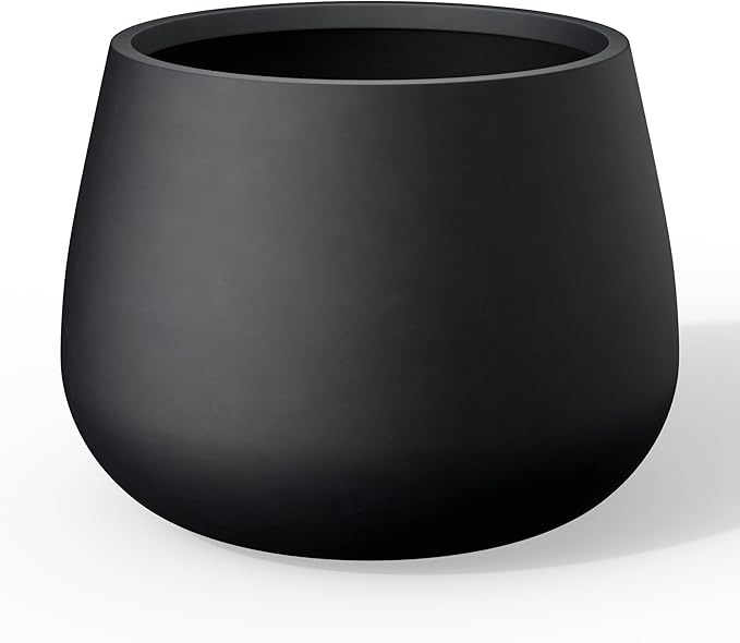 Kante Curva Series Planter, 21.3 Inch Round Concrete Plant Pot with Draiange Hole and Rubber Plug, Suitable for Indoor Plants, Home, Garden, Patio, Black
