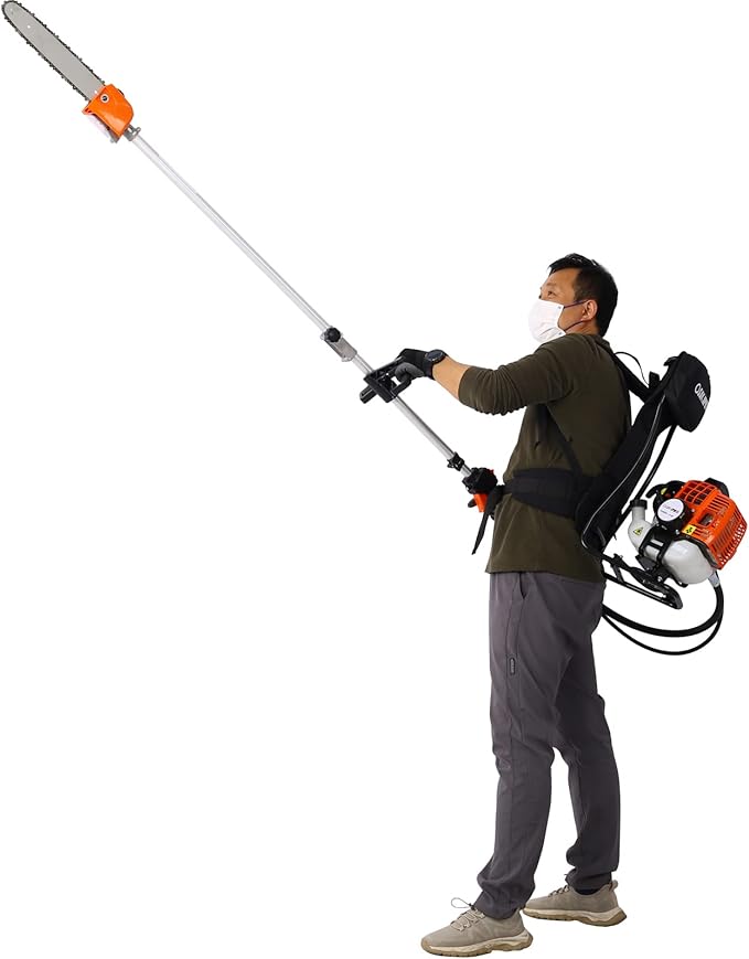 4-in-1 Backpack String Trimmer Weed Eater,52CC 2-Cycle Multi Garden Tools with Gas Pole Saw, Hedge Trimmer, Grass Trimmer and Brush Cutter EPA Compliant, Lawn Mower Weed Wacker Edger for Yard
