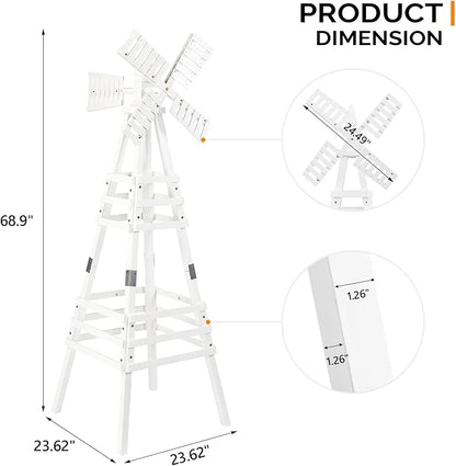Wooden Windmill, Weather-Proof Wind Spinner, Outdoor Wind Mill for Garden Lawn Patio Decoration (White, Medium)