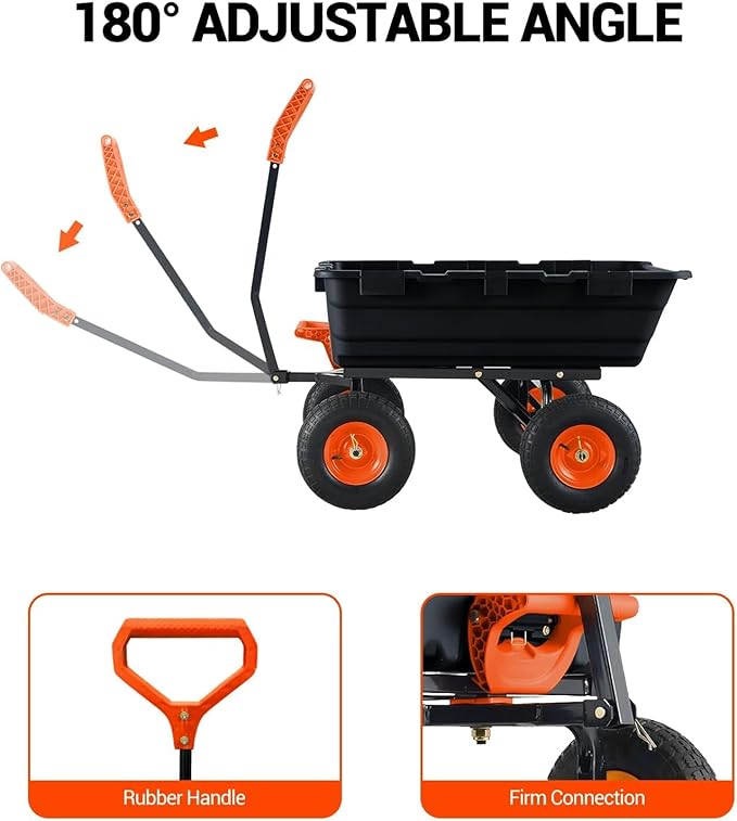 800Lb Heavy-Duty Poly Dump Garden Cart with Steel Frame, Utility Wagon with 10" Tires & Quick-Tilt System for Yard, Beach & Landscaping, Black