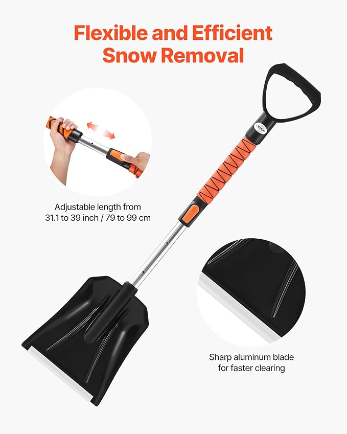 VEVOR Snow Shovel and Snow Brush, 42 in Extendable Snows Broom & Ice Scraper with 180° Pivoting Brush Head, Non-Slip Grip, Portable Winter Snows Removal Tools for Cars Trucks SUVs Vehicle