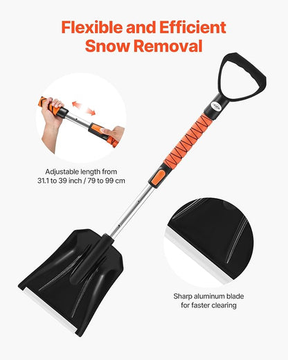 VEVOR Snow Shovel and Snow Brush, 42 in Extendable Snows Broom & Ice Scraper with 180° Pivoting Brush Head, Non-Slip Grip, Portable Winter Snows Removal Tools for Cars Trucks SUVs Vehicle