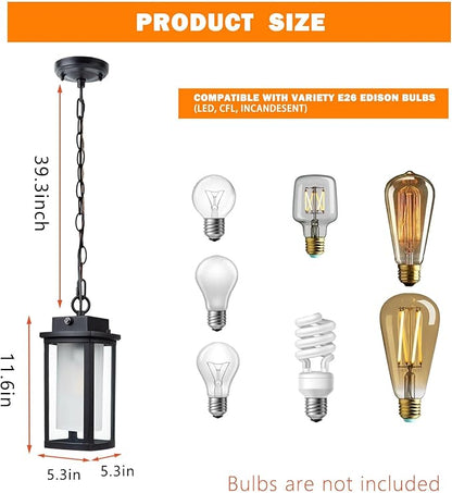 JYZ Dusk to Dawn Outdoor Hanging Light, Exterior Pendant Lantern Dusk Till Dawn, Modern Contemporary Indoor Outdoor Chandelier Lamp Ceiling Mount for Front Porch Gazebo Patio Garden Pergola
