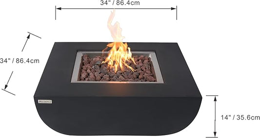 AMS Fireplace | Modeno | Aurora | Firepit Table | Cover and Lava Rocks Included | (Fuel: Liquid Propane - Black)