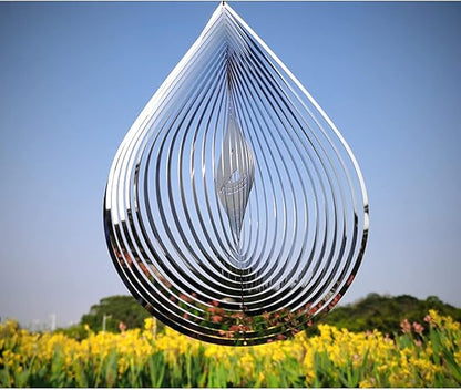 Wind Spinner 3D Water Droplets Shape Highly Reflective Stainless Steel Metal Outdoor Garden Decor,Decorations to Scare Away Yard Birds12in