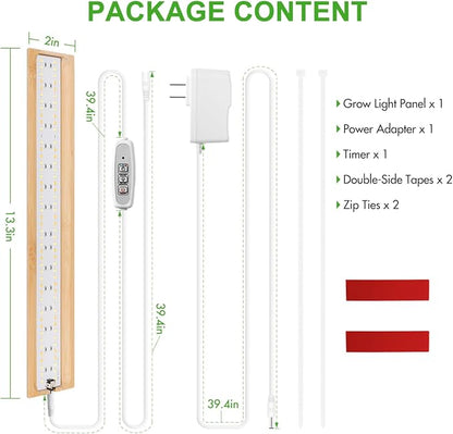 FOXGARDEN Grow Light Strip, Bamboo Full Spectrum Plant Grow Light for Indoor Plants, 96 LED Bright Grow Lamp with Auto On/Off Timer 4/8/12H, 4 Dimmable Brightness, 1 Strip with 1 Controller