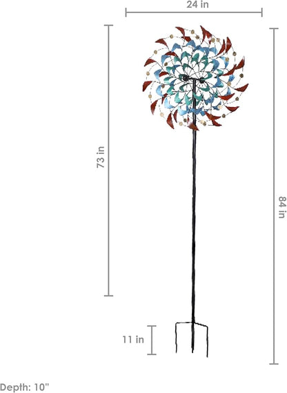 Sunnydaze Rainbow Breezes Metal Garden Wind Spinner - Removable Pole Sections for Adjustable Height - Dual-Motion Blades - 84" H