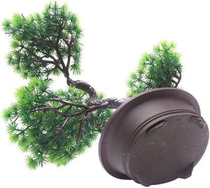 KOET Artificial Bonsai Pine Tree, 11Inch Faux Potted Plant Desk Display Fake Tree Pot Ornaments, Japanese Cedar Bonsai Plant for Home, Office Decoration